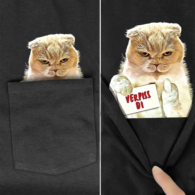Annoyed Scottish Fold Pocket T-Shirt - Super Kitty Cats - scottishfold-s