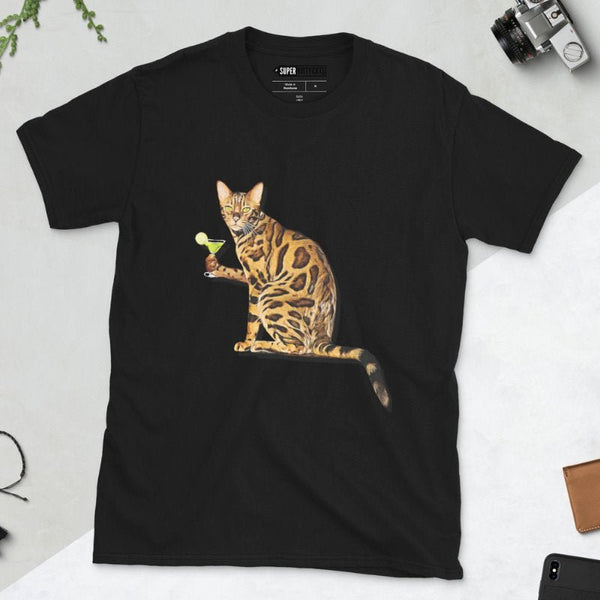 Wine and Bengal cat, Bengals kitten sketch Long Sleeve T-Shirt