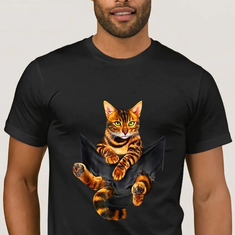 Super Kitty Cats Bengal Cat in The Pocket T-Shirt White / XL