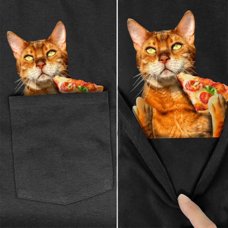 Bengal Cat Pizza Pocket T-shirt - Super Kitty Cats - BengalCatPizzaPT-US-S