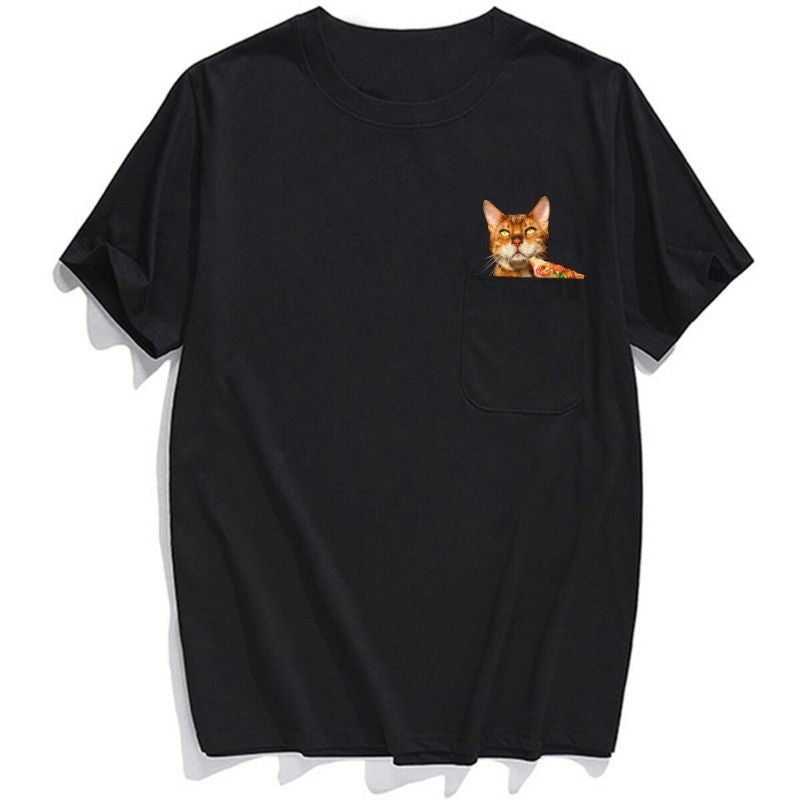 Bengal Cat Pizza Pocket T-shirt - Super Kitty Cats - BengalCatPizzaPT-US-S