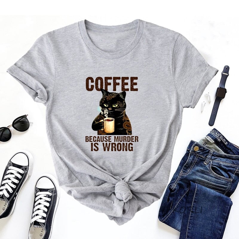 Black Cat Coffee T-shirt - Super Kitty Cats - 14:691;5:100014064