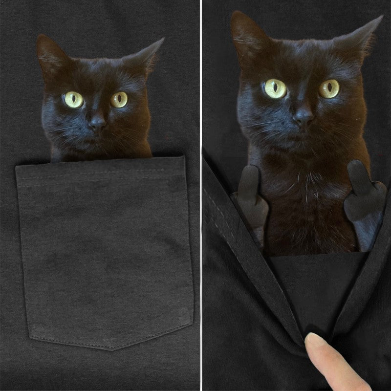 Black Cat Double F Pocket T-shirt - Super Kitty Cats - BCDFpockettee-s