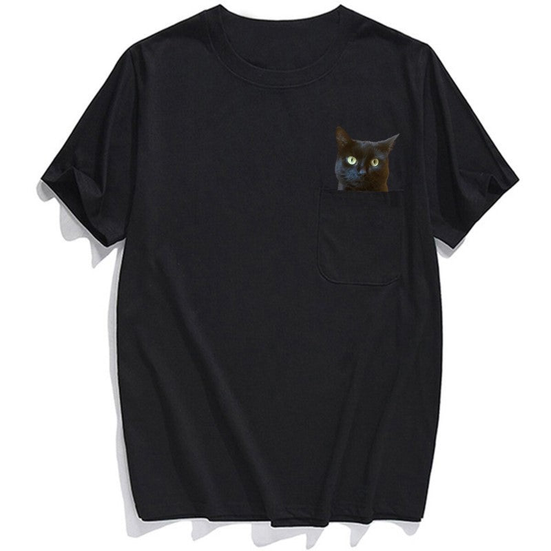 Black Cat Double F Pocket T-shirt - Super Kitty Cats - BCDFpockettee-s
