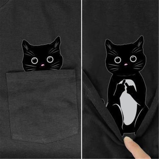 Black Cat Rules Pocket T-shirt - Super Kitty Cats - 49378820-2-xxl