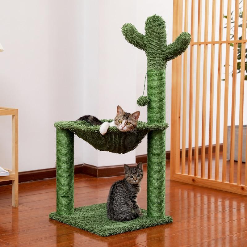 Cactus Cat Tree With Hammock - Super Kitty Cats - 46486926-amt0113gn-as-picture-united-states