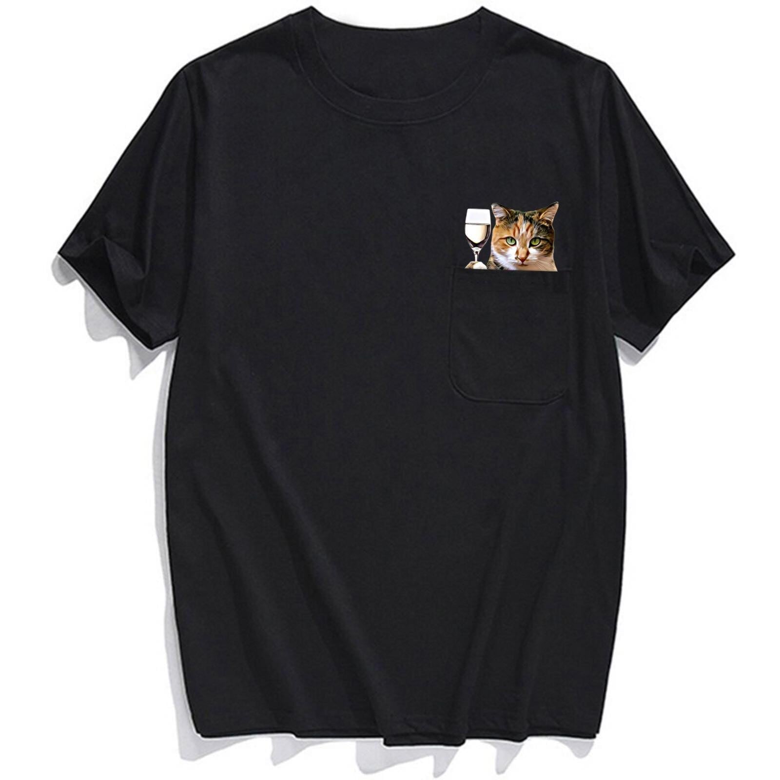 Calico Cat White Wine Pocket T-Shirt - Super Kitty Cats - Calicowhite-wine-s