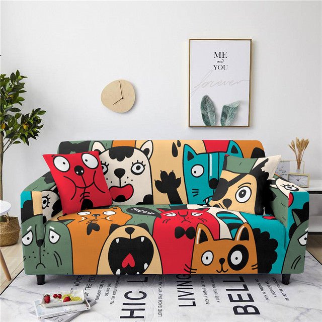 Cartoon Cats Sofa Cover - Super Kitty Cats - 12000018084018528-CQ134-4-4- Seater 235-300cm