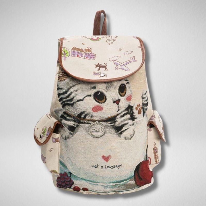 Casual Cat Canvas Backpack - Super Kitty Cats - 8245712-840a