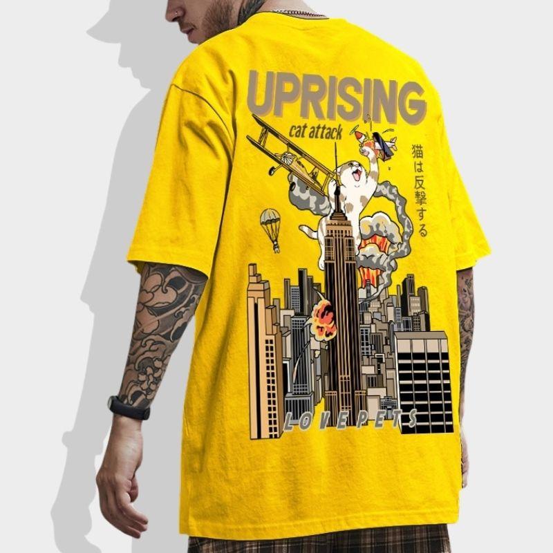 Cat Attack Oversized T-shirt - Super Kitty Cats - 44633660-yellow-l