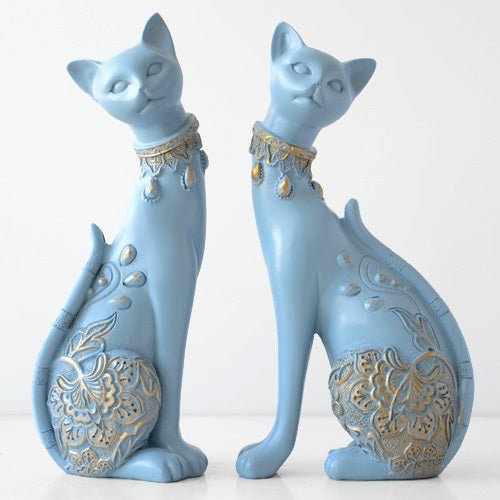 Cat Couple Resin Statues - Super Kitty Cats - 25089600-blue