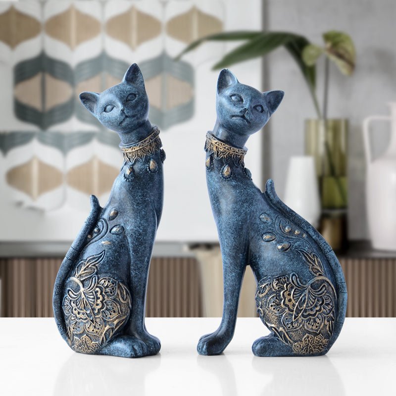 Cat Couple Resin Statues - Super Kitty Cats - 25089600-texture-blue