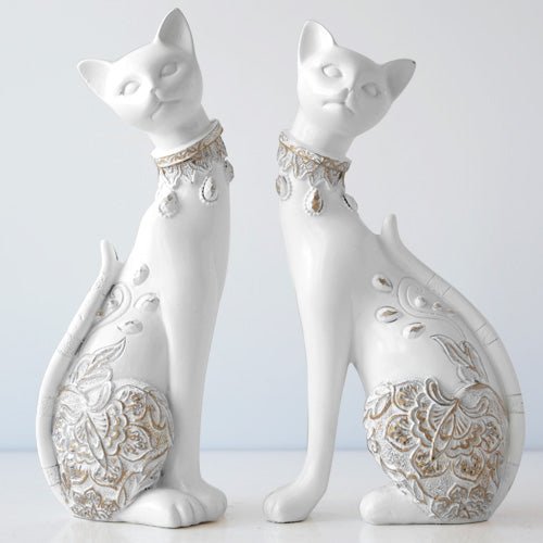 Cat Couple Resin Statues - Super Kitty Cats - 25089600-white