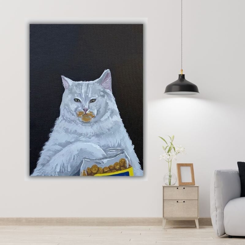 Cat Eating Snacks Canvas Print - Super Kitty Cats - 1005004762318041-White-China-20x25cm no frame