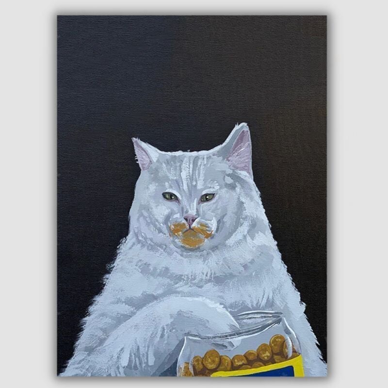 Cat Eating Snacks Canvas Print - Super Kitty Cats - 1005004762318041-White-China-A2 42x60cm no frame