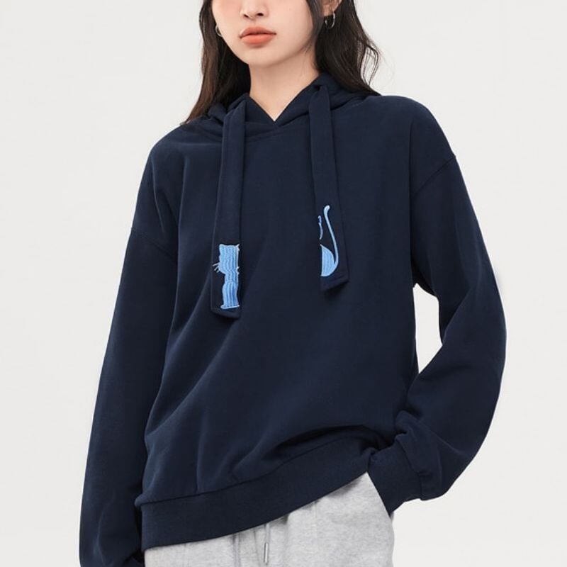 Cat Embroidery Women Hoodies - Super Kitty Cats - 1005004788407058-M-Navy Bule