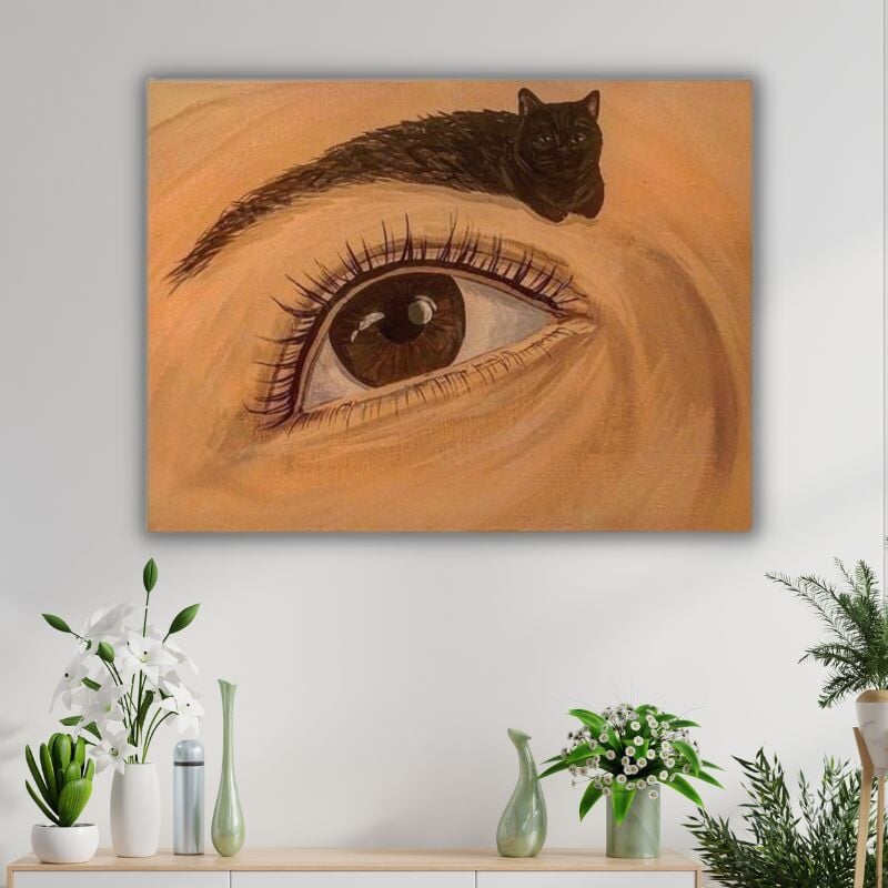 Cat Eyebrow Illusion Canvas Print - Super Kitty Cats - 1005004762318041-Blue-China-A4 21x30cm no frame