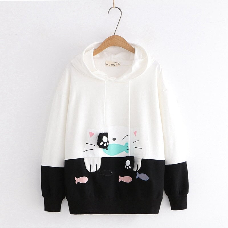 HSMQHJWE Sweatshirts For Leggings For Women Women Sweatshirts Pullover  Ladies Pocket Cat Ear Hoodie Sweatshirt Classic Button Cute Printing Long