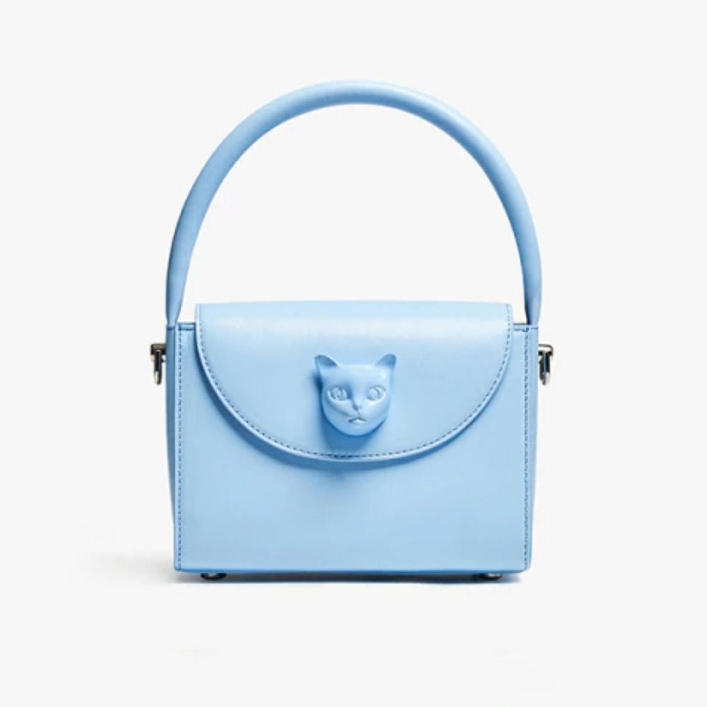 Cat Genuine Leather Handbag - Super Kitty Cats - 44746829-blue