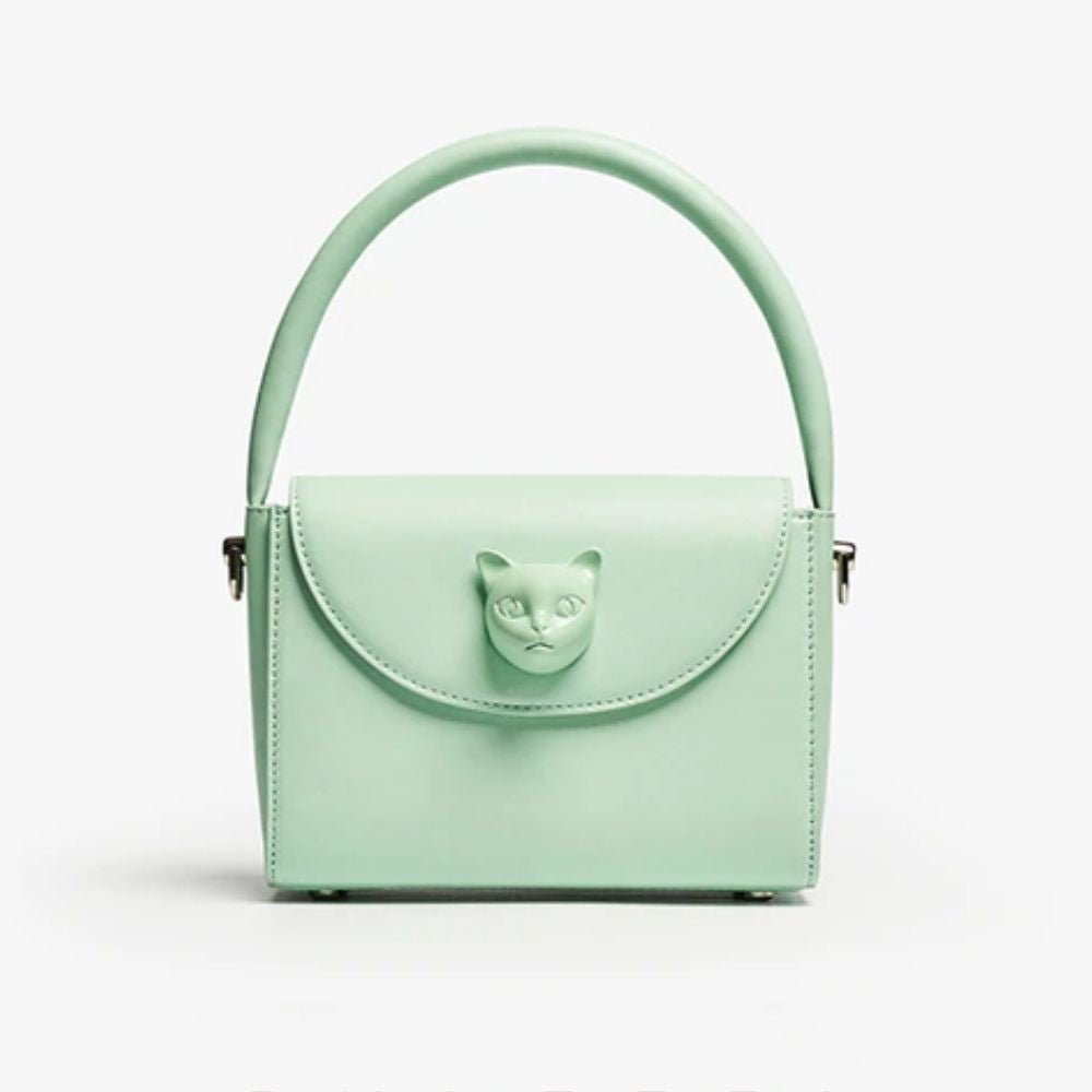 Cat Genuine Leather Handbag - Super Kitty Cats - 44746829-mint-green
