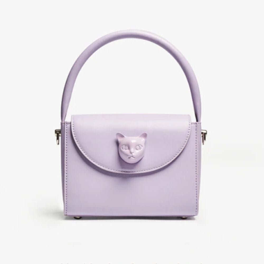 Cat Genuine Leather Handbag - Super Kitty Cats - 44746829-purple