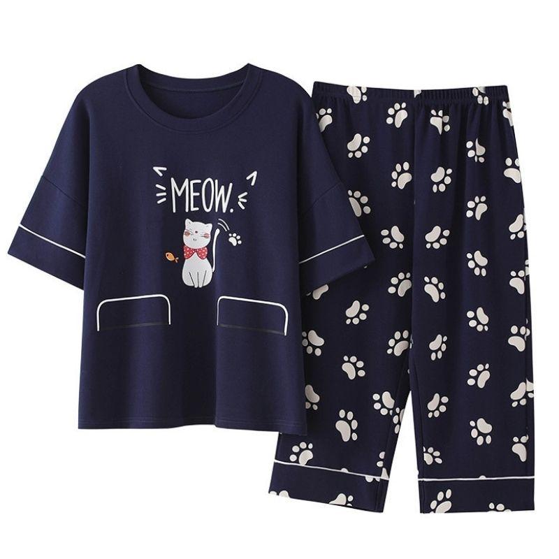 Cat Meow Sleepwear Set - Super Kitty Cats - 14:691#As shown;5:361386#M 40-50KG