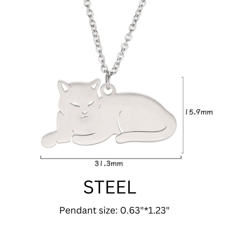 Cat Pendant Necklace - Super Kitty Cats - 1005003317733101-Steel Color
