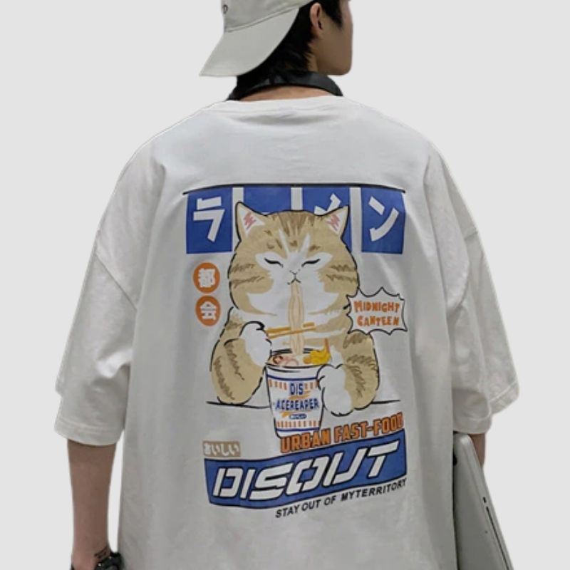 Cat Ramen Oversized T-shirt - Super Kitty Cats - 45628472-white-l