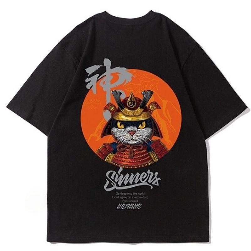 Cat Samurai Oversized T-shirt - Super Kitty Cats - 44676168-black-5xl