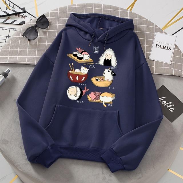 Cat Sushi Hoodies - Super Kitty Cats - 44236626-dark-blue-l-china