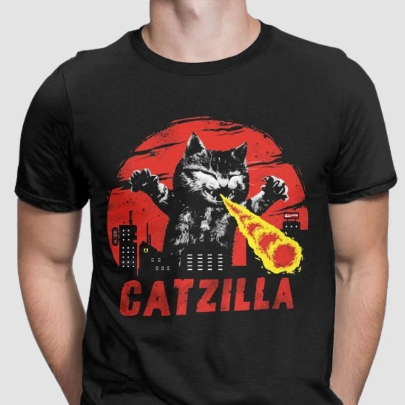 Catzilla Fire Cat Monster T-shirt - Super Kitty Cats - 48445591-black-m