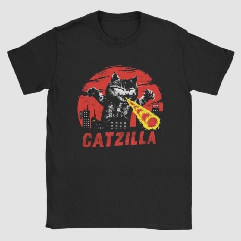 Catzilla Fire Cat Monster T-shirt - Super Kitty Cats - 48445591-black-s