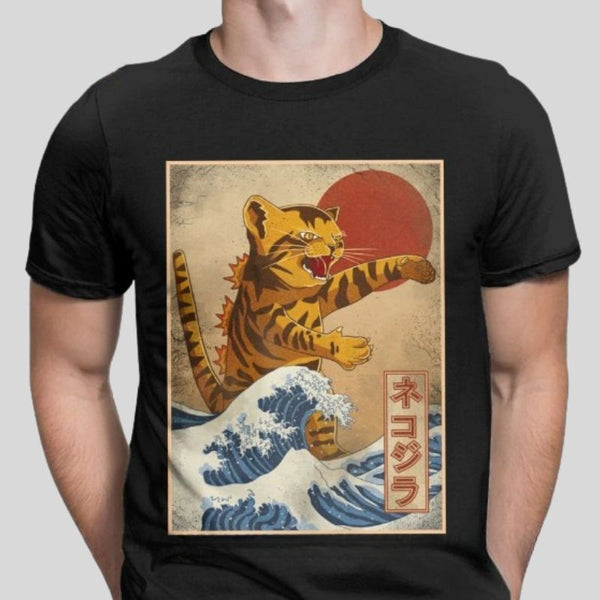 Catzilla Monster Waves T-shirt - Super Kitty Cats