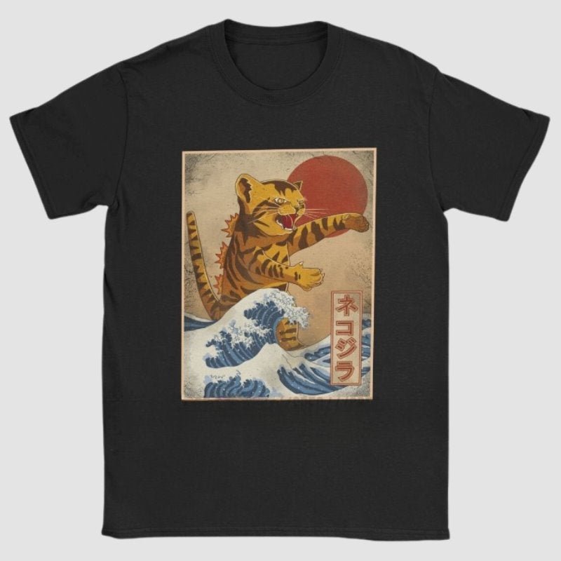 Catzilla Monster Waves T-shirt - Super Kitty Cats - 44618830-black-s