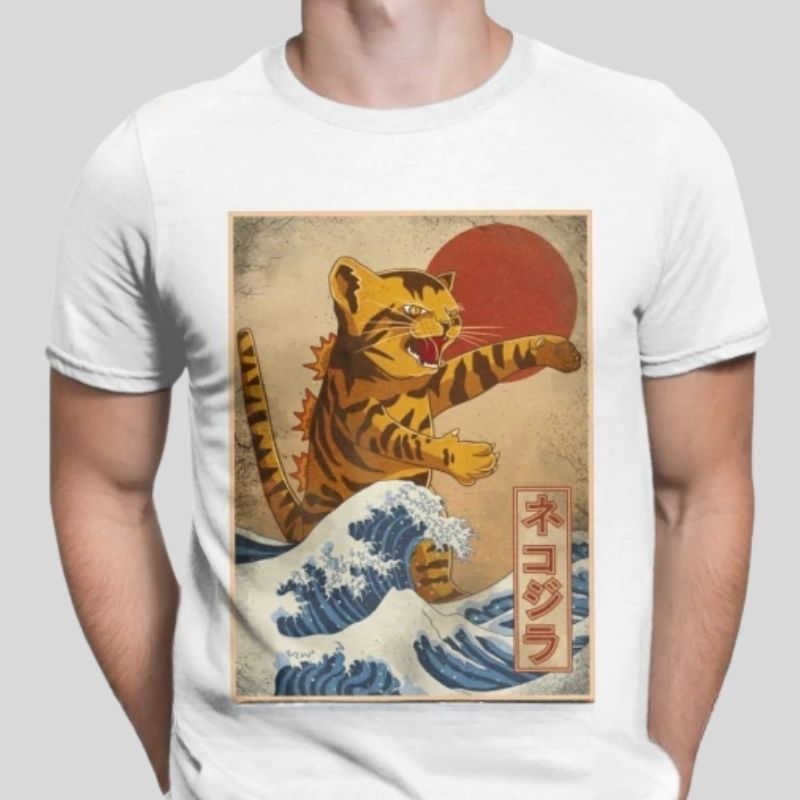 Catzilla Monster Waves T-shirt - Super Kitty Cats - 44618830-white-s
