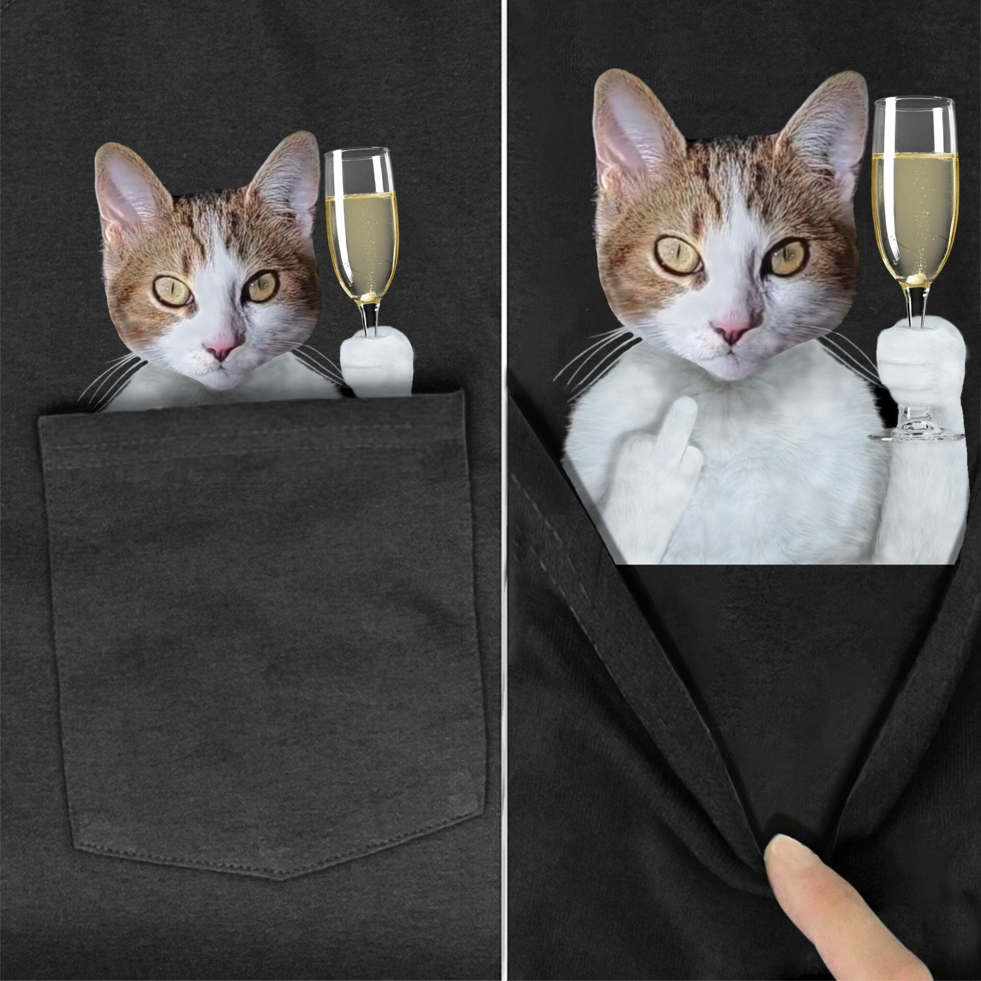 Champagne Cat Pocket T-shirt - Super Kitty Cats - ChampagneCat-S