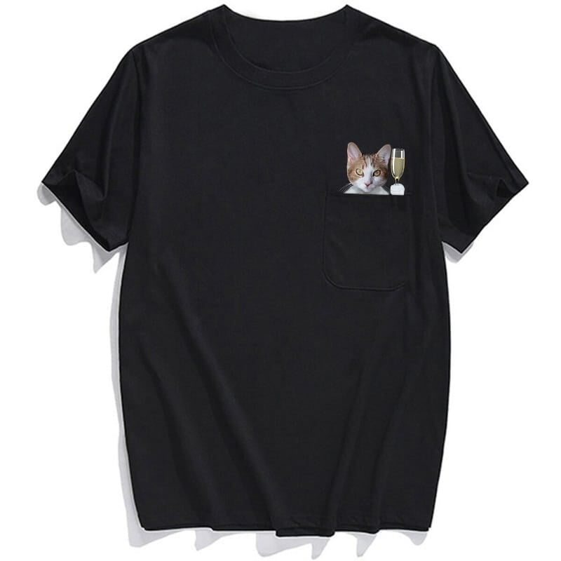 Champagne Cat Pocket T-shirt - Super Kitty Cats - ChampagneCat-S