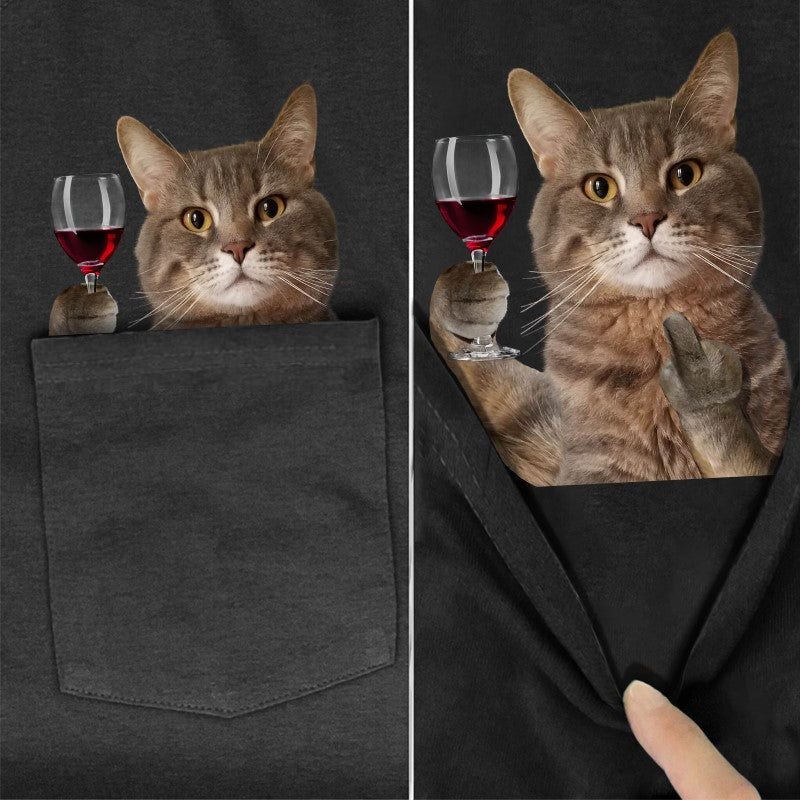 Chartreux Cat Wine Pocket T-Shirt - Super Kitty Cats - SilverBengalpockettshirt-S
