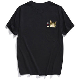 Cheers Tabby Cat Wine Pocket T-Shirt - Super Kitty Cats