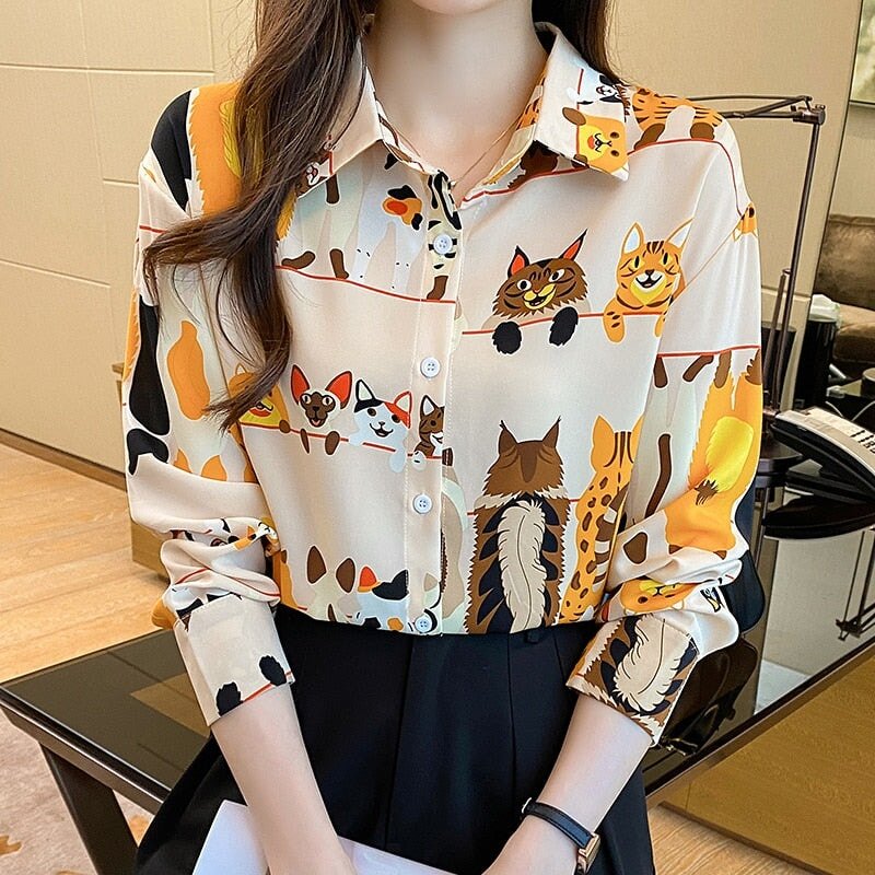 Chic Cat Long Sleeves Shirt - Super Kitty Cats - 1005004570534379-L-9062