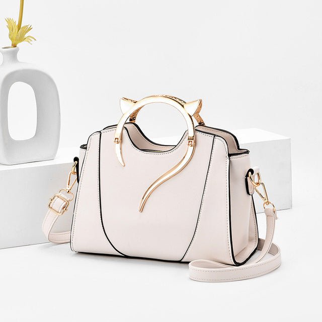 Classy Cat Leather Handbag - Super Kitty Cats - 12000020793790388-beige-(20cm<Max Length<30cm)