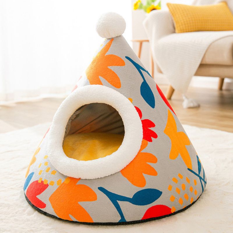 Cone-shaped Cat Bed - Super Kitty Cats - 12000026808203092-Gray Leaf-S