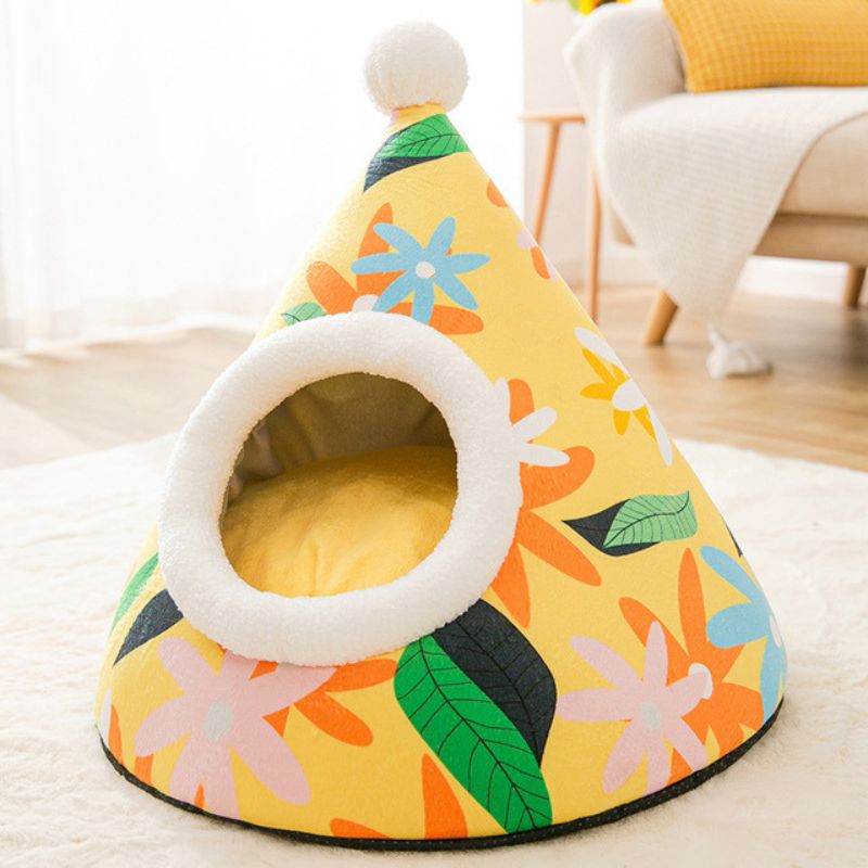 Cone-shaped Cat Bed - Super Kitty Cats - 12000026808203092-Yellow Laef-L