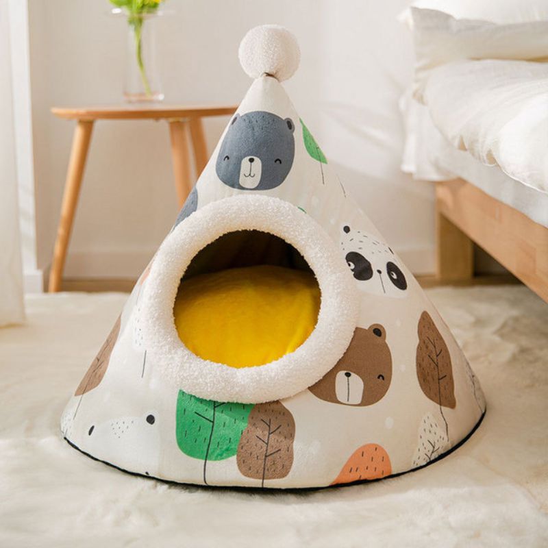Cone-shaped Cat Bed - Super Kitty Cats - 12000026808203096-White Bear-M