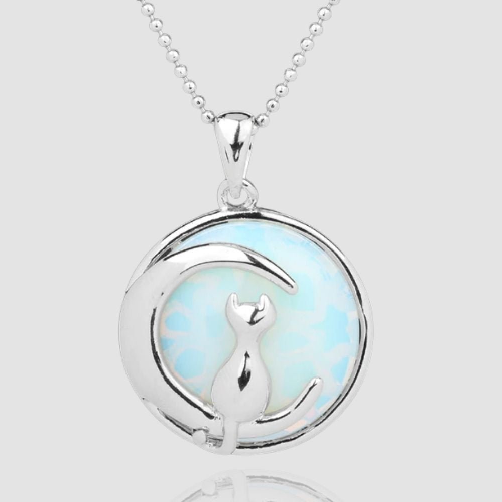 Crystal Moon Cat Necklace - Super Kitty Cats - 2251832690076237-Opal