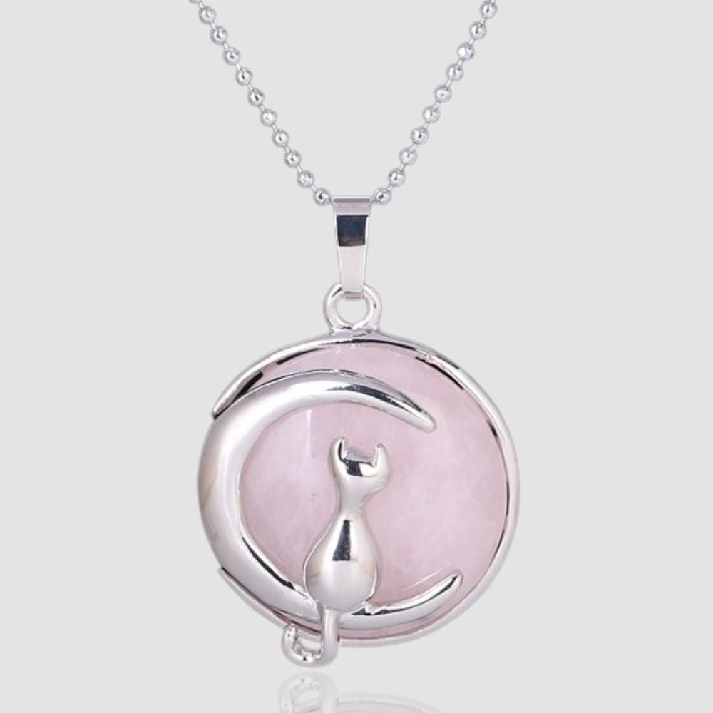 Sterling Silver Cat on the Moon Pendant Necklace