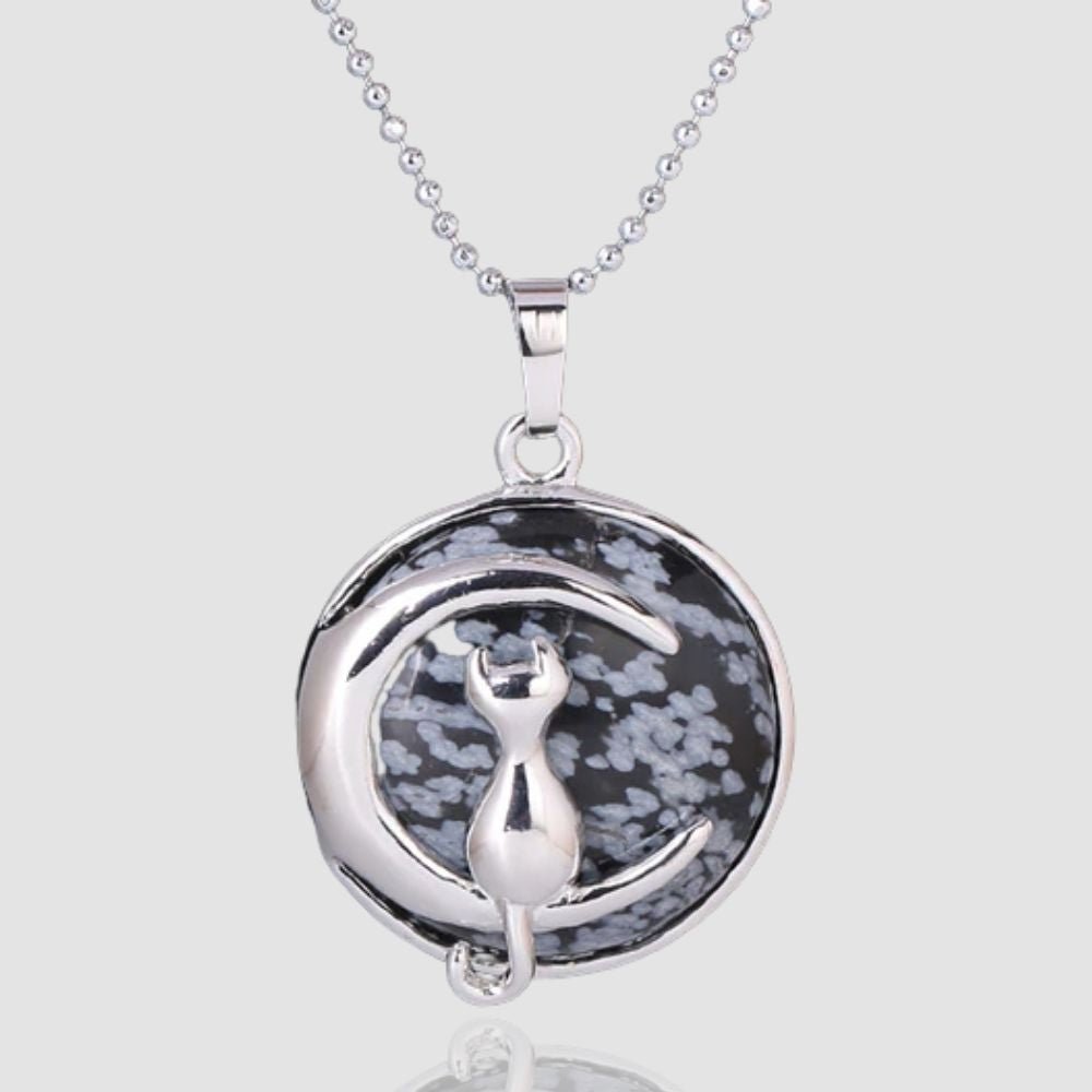 Crystal Moon Cat Necklace - Super Kitty Cats - 2251832690076237-Snowflake Stone
