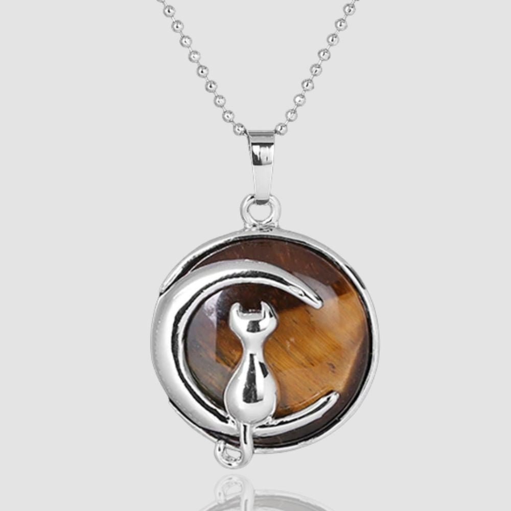 Crystal Moon Cat Necklace - Super Kitty Cats - 2251832690076237-Tiger Eye