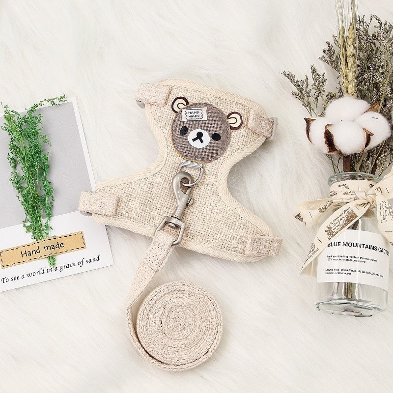 Cute Bear Cat Harness and Leash Set - Super Kitty Cats - 1005004438858482-1.0CM(Pet 1.5-3.5kg)-Beige
