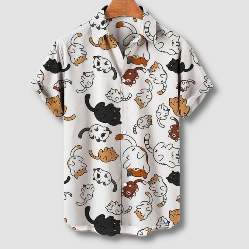 Cute Cartoon Cat Hawaiian Shirt - Super Kitty Cats - 12000027638552588-ZM-2549-S